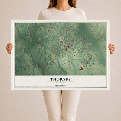 Map of Thorsby, Alabama, 24 x 36 inch unframed archival matte print