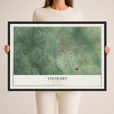 Map of Thorsby, Alabama, 24 x 36 inch print in a black wood frame