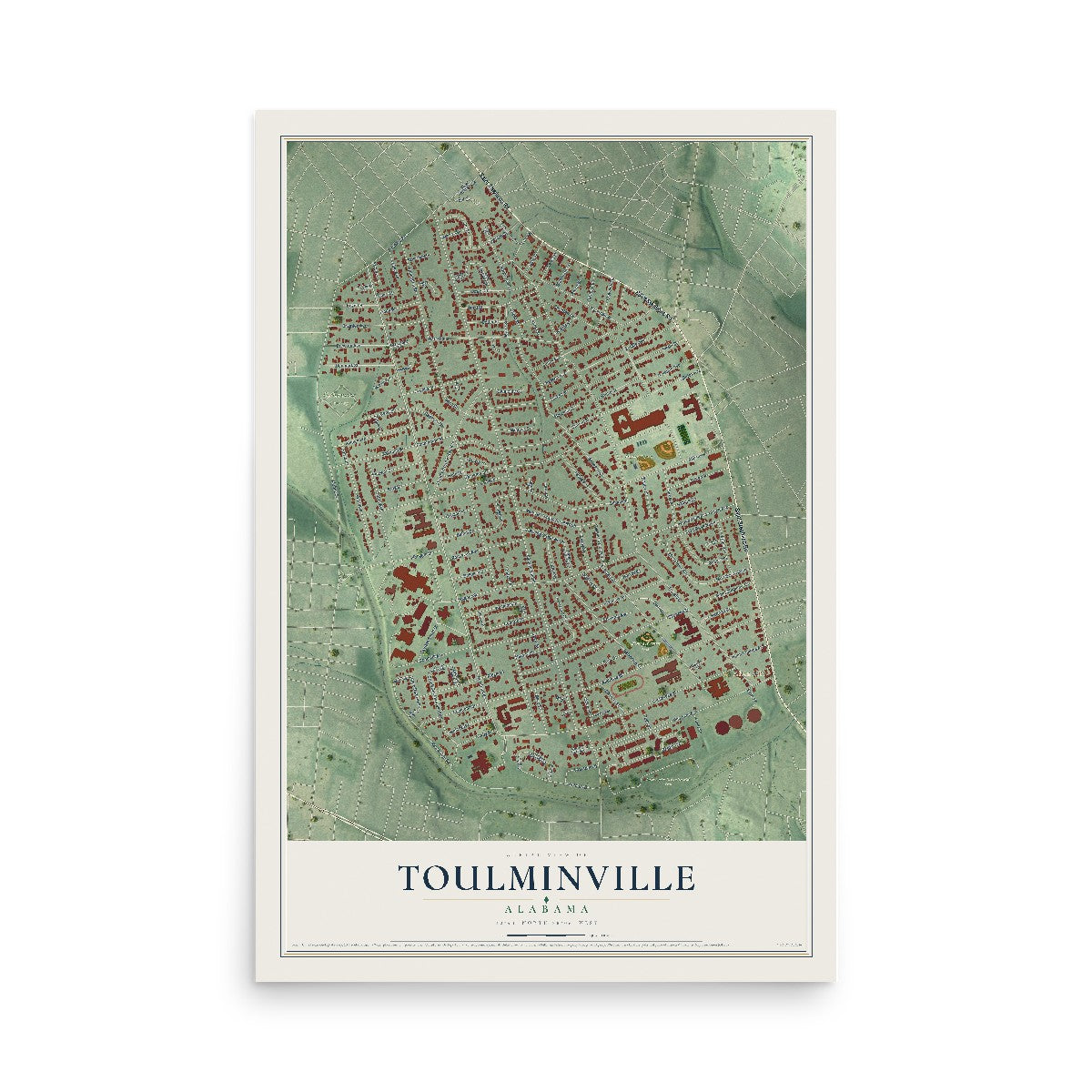 Map of Toulminville, Alabama, 12 x 18 inch unframed archival matte print