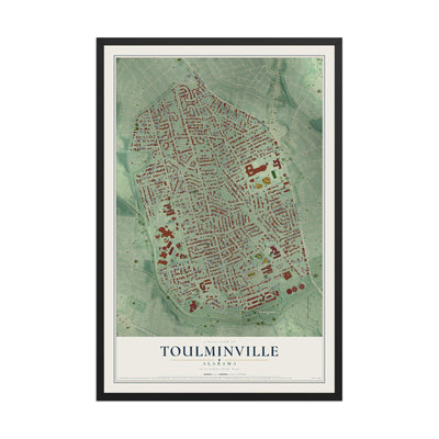 Map of Toulminville, Alabama, 12 x 18 inch print in a black wood frame