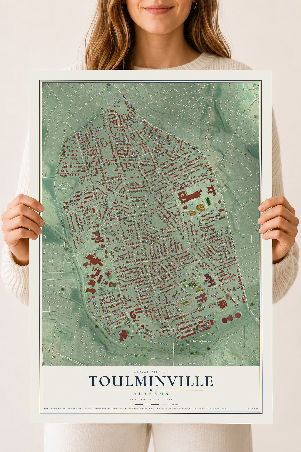 Map of Toulminville, Alabama, 18 x 24 inch unframed archival matte print