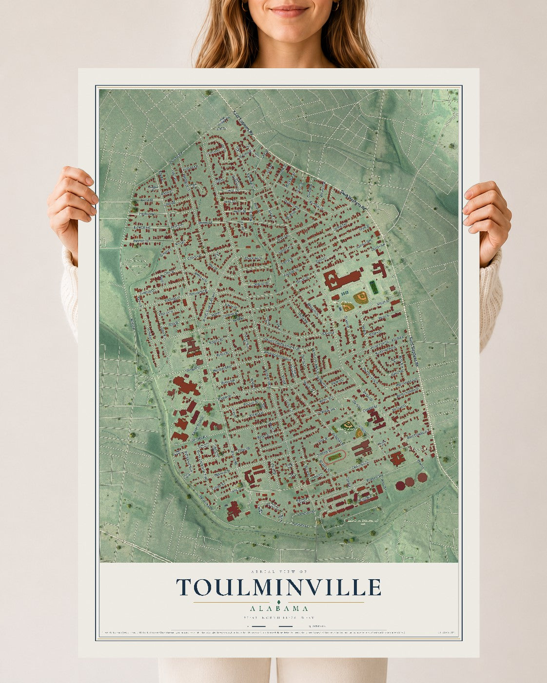Map of Toulminville, Alabama, 24 x 36 inch unframed archival matte print