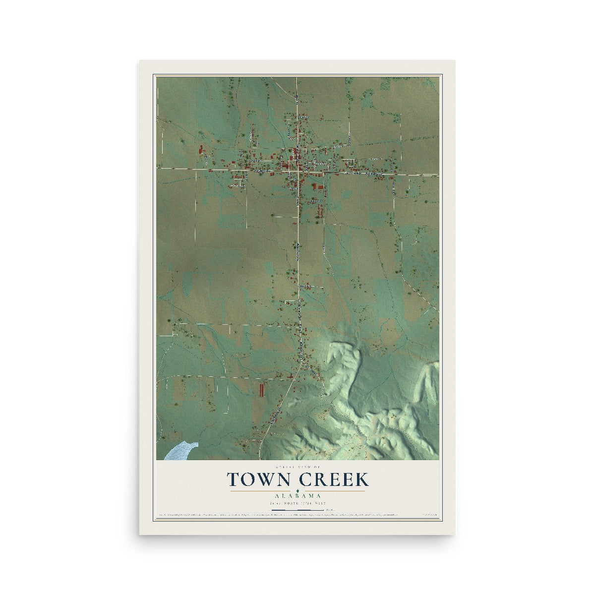 Map of Town Creek, Alabama, 12 x 18 inch unframed archival matte print