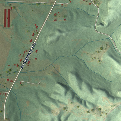 Second close-up of the map of Town Creek, Alabama print showing more streets and buildings