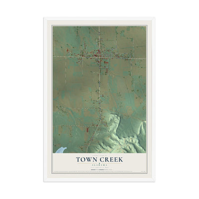 Map of Town Creek, Alabama, 12 x 18 inch print in a white wood frame