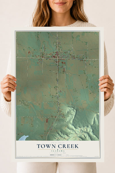 Map of Town Creek, Alabama, 18 x 24 inch unframed archival matte print