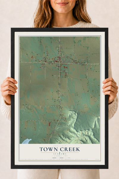Map of Town Creek, Alabama, 18 x 24 inch print in a black wood frame