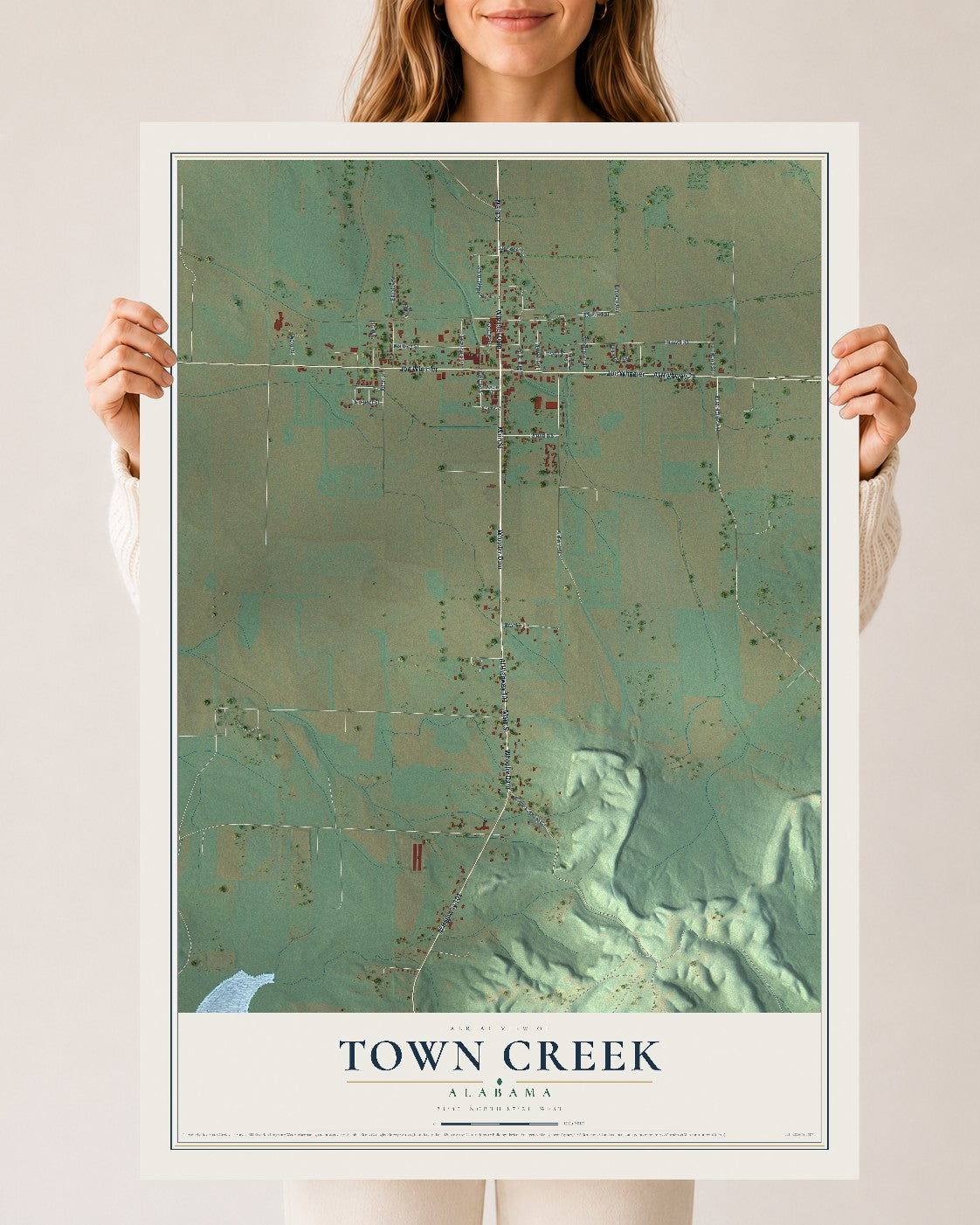 Map of Town Creek, Alabama, 24 x 36 inch unframed archival matte print