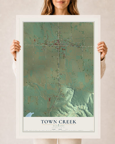 Map of Town Creek, Alabama, 24 x 36 inch print in a white wood frame