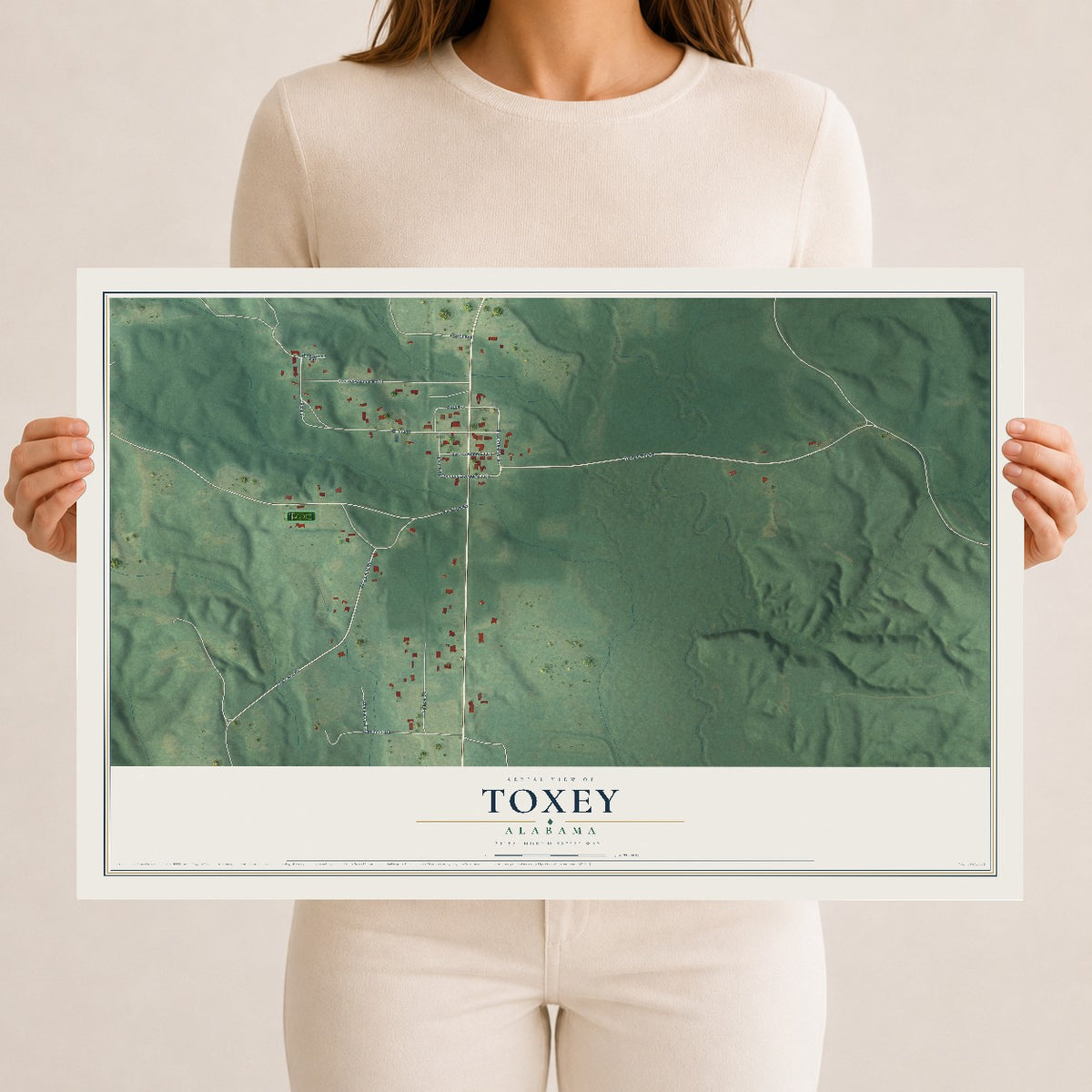 Map of Toxey, Alabama, 12 x 18 inch unframed archival matte print