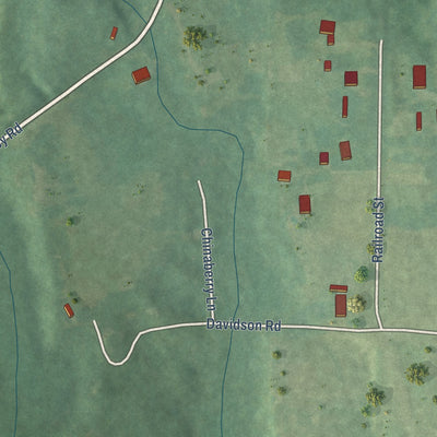 Second close-up of the map of Toxey, Alabama print showing more streets and buildings