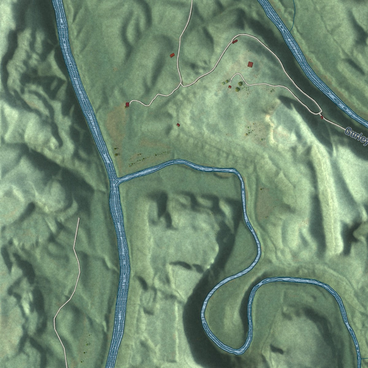 Second close-up of the map of Trafford, Alabama print showing more streets and buildings