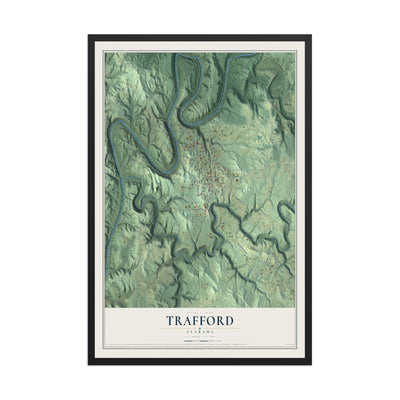 Map of Trafford, Alabama, 12 x 18 inch print in a black wood frame