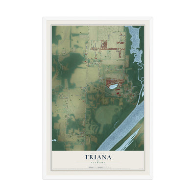 Map of Triana, Alabama, 12 x 18 inch print in a white wood frame