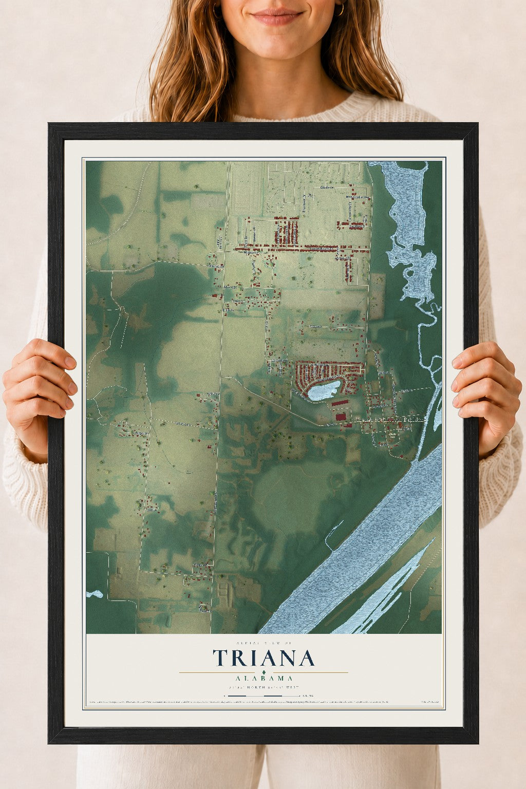 Map of Triana, Alabama, 18 x 24 inch print in a black wood frame