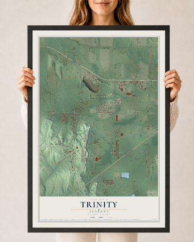 Map of Trinity, Alabama, 24 x 36 inch print in a black wood frame