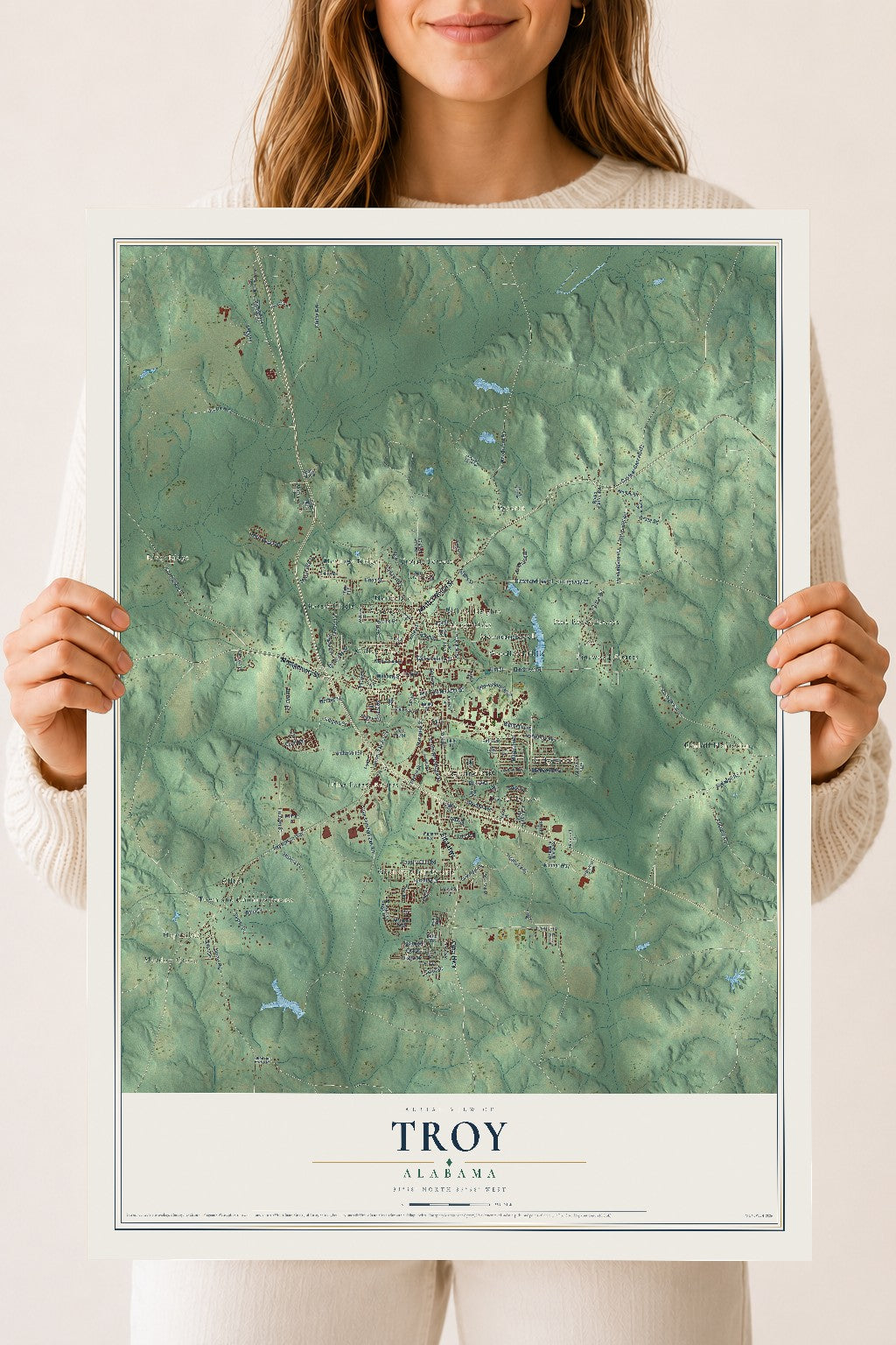Map of Troy, Alabama, 18 x 24 inch unframed archival matte print