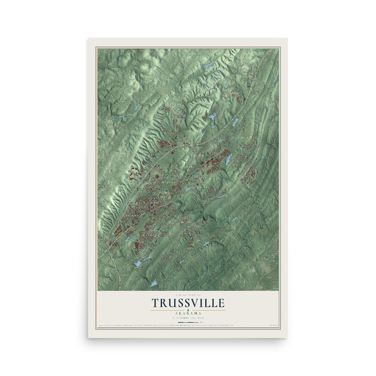 Map of Trussville, Alabama, 12 x 18 inch unframed archival matte print