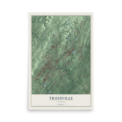 Map of Trussville, Alabama, 12 x 18 inch unframed archival matte print