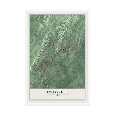 Map of Trussville, Alabama, 12 x 18 inch print in a white wood frame