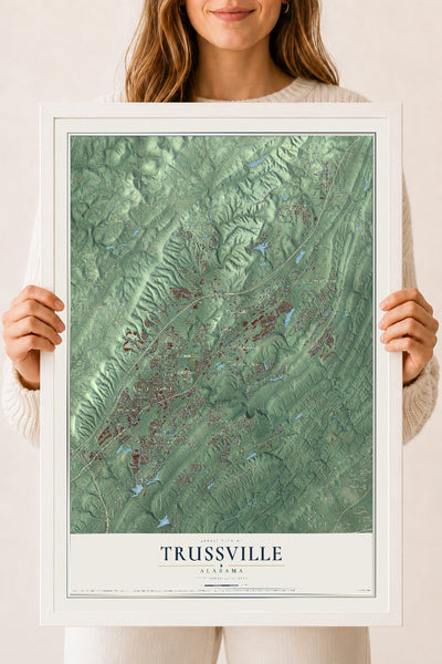Map of Trussville, Alabama, 18 x 24 inch print in a white wood frame