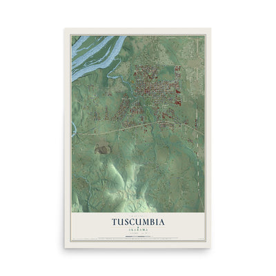 Map of Tuscumbia, Alabama, 12 x 18 inch unframed archival matte print