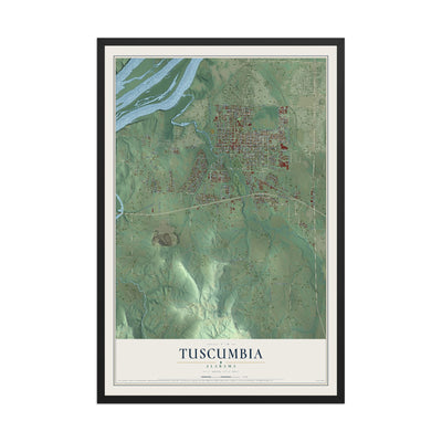 Map of Tuscumbia, Alabama, 12 x 18 inch print in a black wood frame