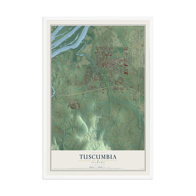 Map of Tuscumbia, Alabama, 12 x 18 inch print in a white wood frame