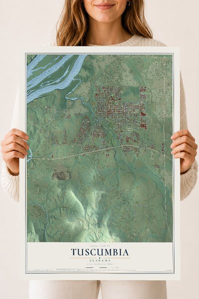 Map of Tuscumbia, Alabama, 18 x 24 inch unframed archival matte print