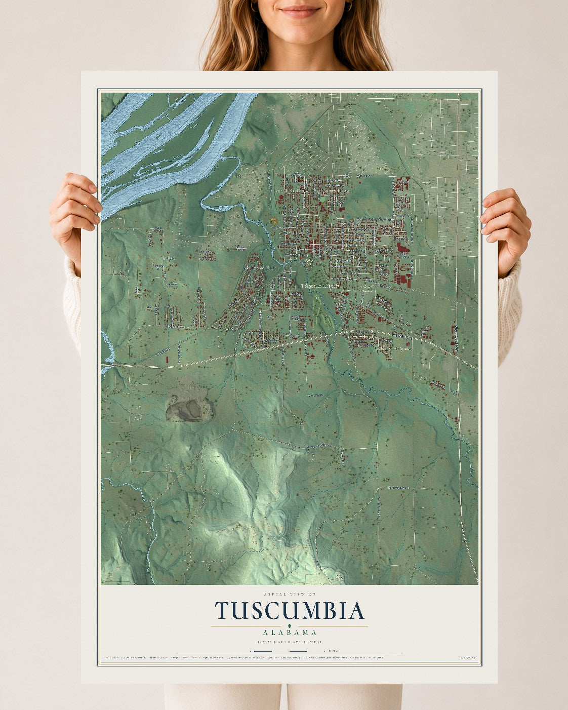 Map of Tuscumbia, Alabama, 24 x 36 inch unframed archival matte print