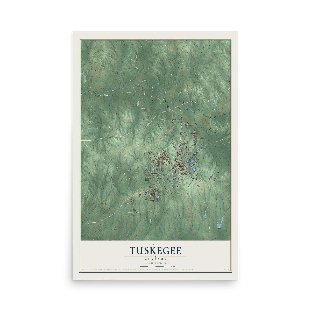 Map of Tuskegee, Alabama, 12 x 18 inch unframed archival matte print