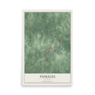 Map of Tuskegee, Alabama, 12 x 18 inch unframed archival matte print