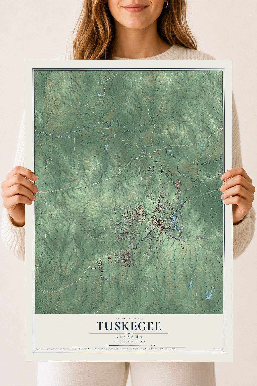 Map of Tuskegee, Alabama, 18 x 24 inch unframed archival matte print