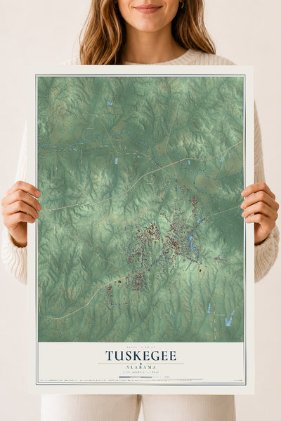 Map of Tuskegee, Alabama, 18 x 24 inch unframed archival matte print