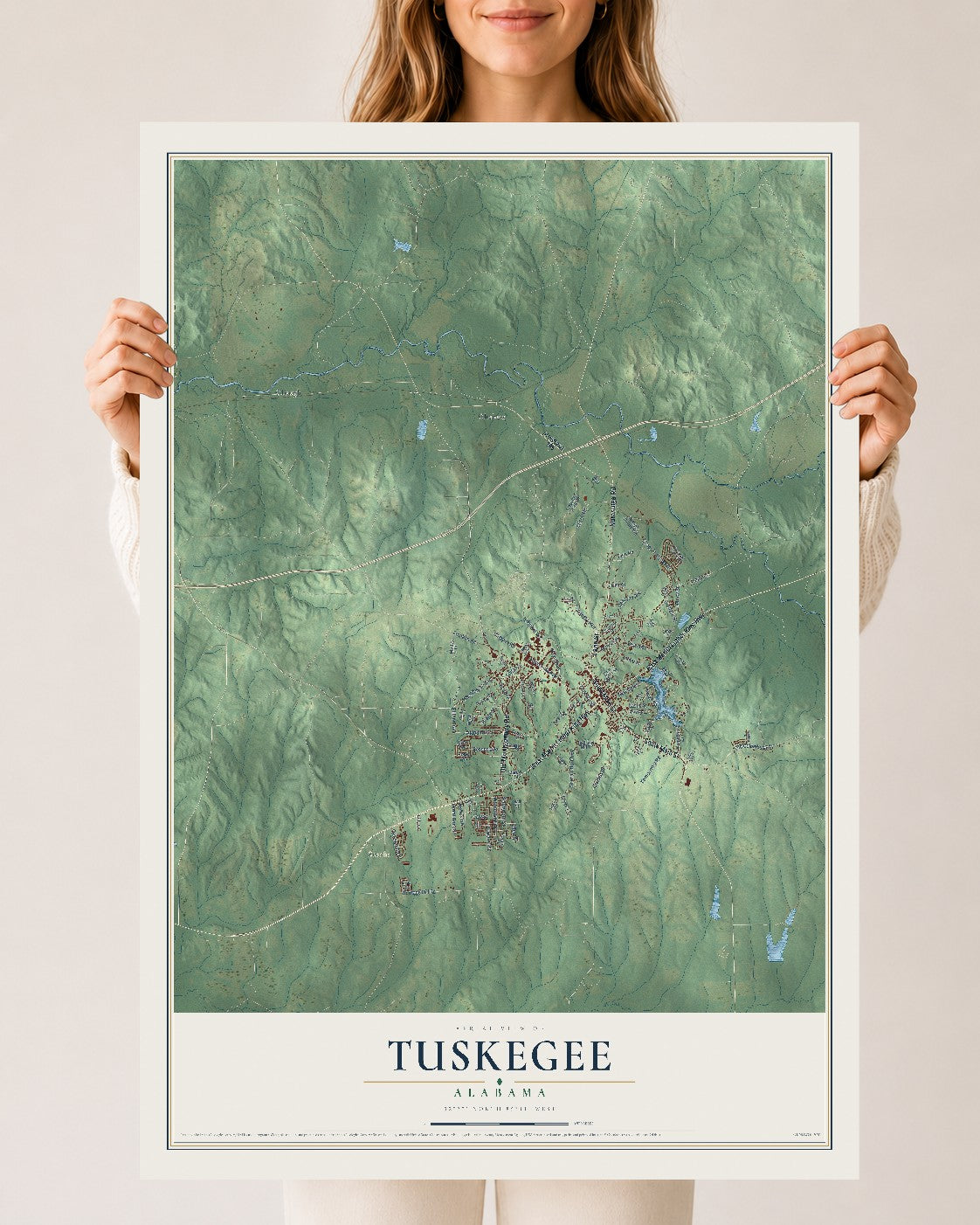 Map of Tuskegee, Alabama, 24 x 36 inch unframed archival matte print
