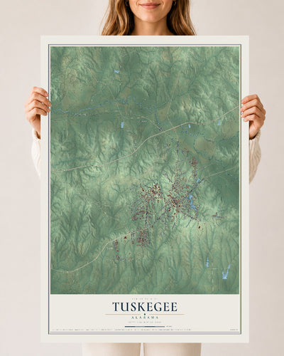 Map of Tuskegee, Alabama, 24 x 36 inch unframed archival matte print