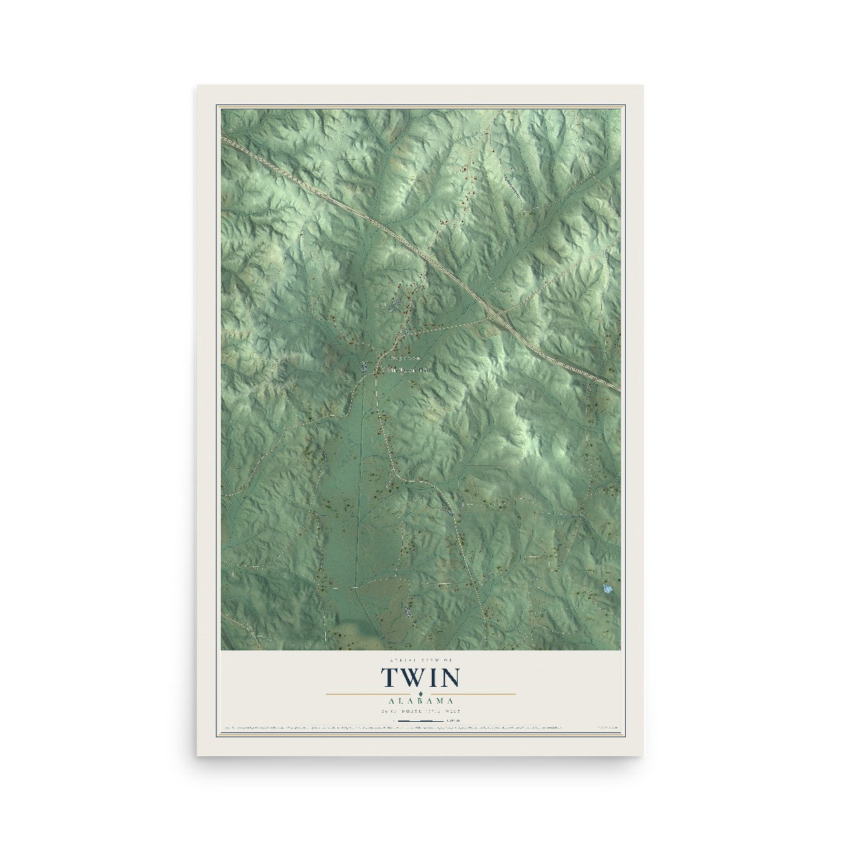 Map of Twin, Alabama, 12 x 18 inch unframed archival matte print