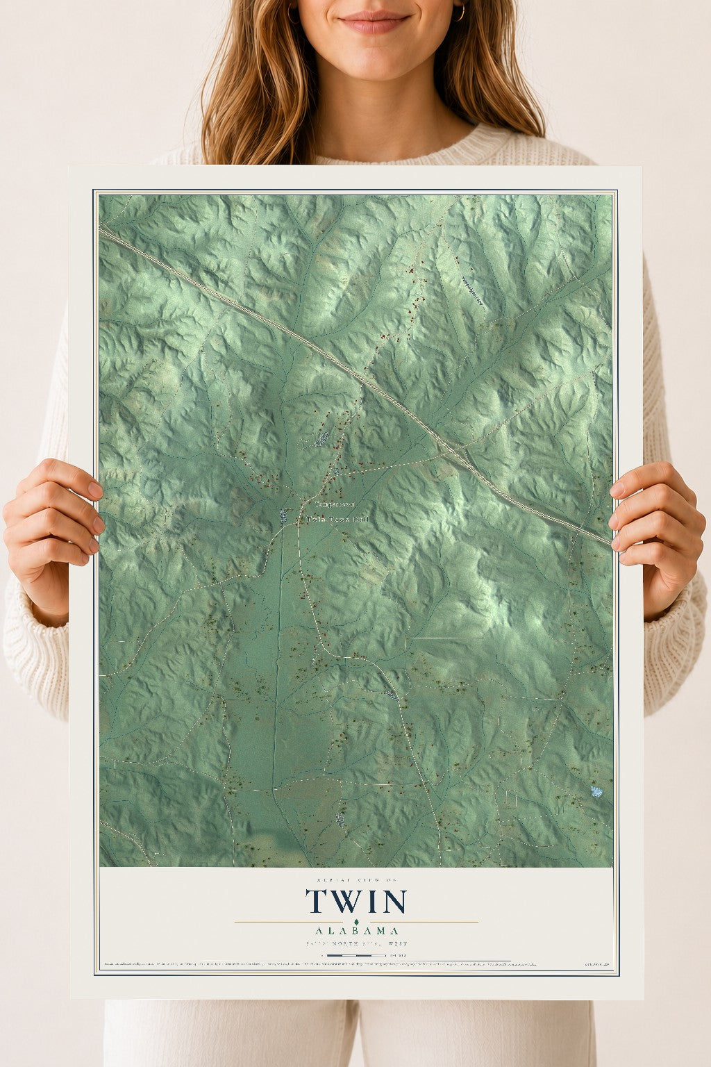 Map of Twin, Alabama, 18 x 24 inch unframed archival matte print