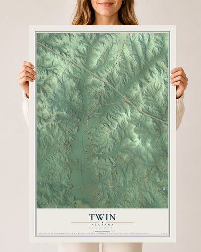Map of Twin, Alabama, 24 x 36 inch unframed archival matte print