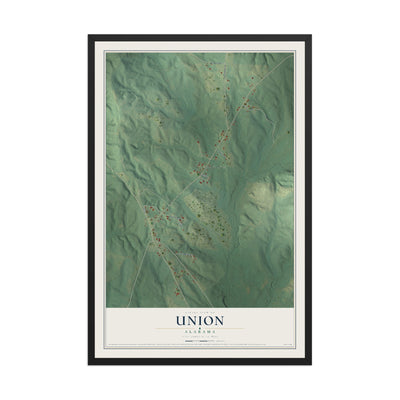 Map of Union, Alabama, 12 x 18 inch print in a black wood frame