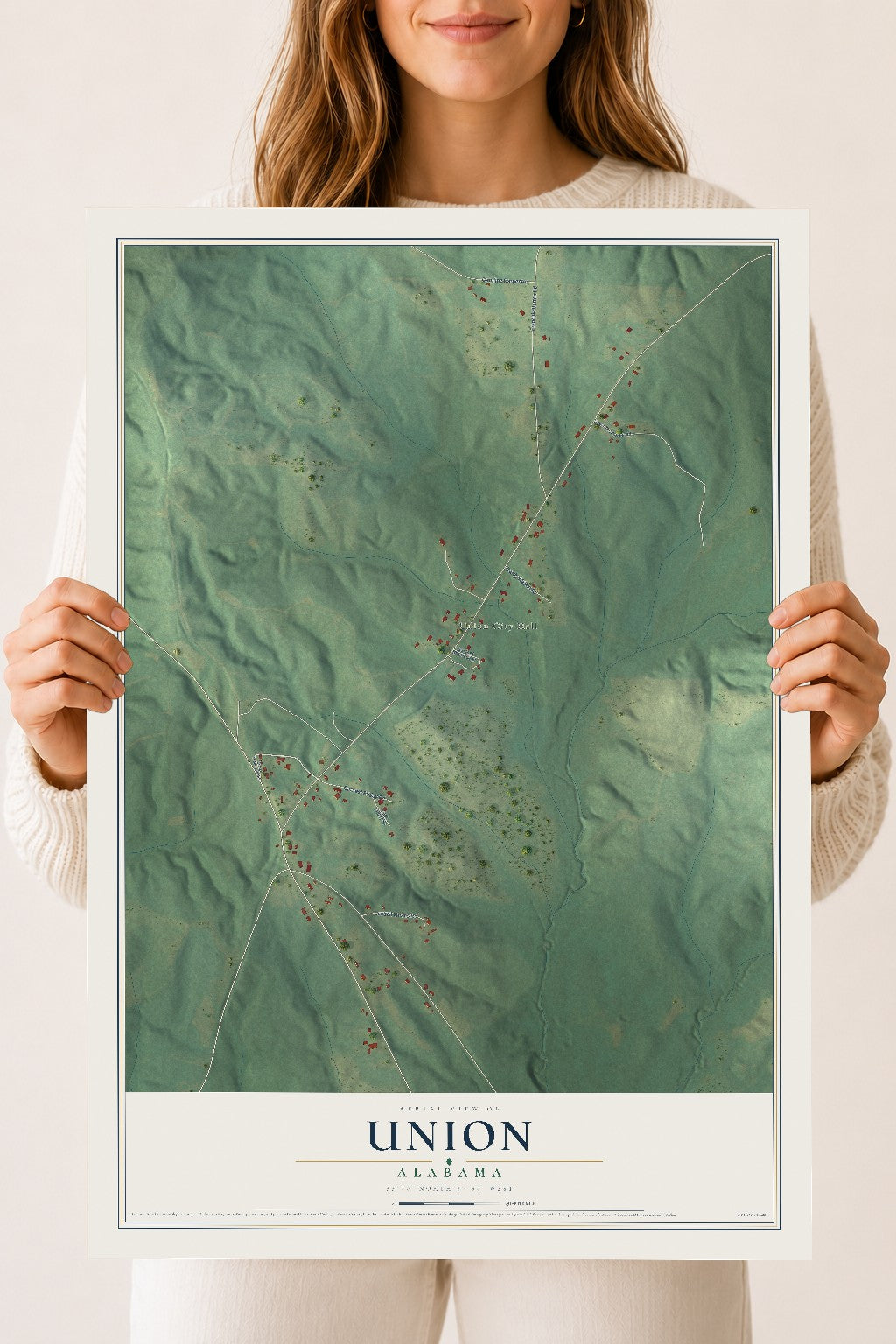 Map of Union, Alabama, 18 x 24 inch unframed archival matte print