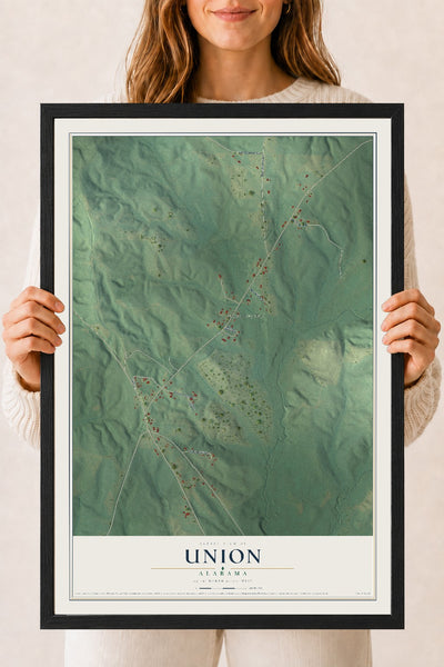 Map of Union, Alabama, 18 x 24 inch print in a black wood frame