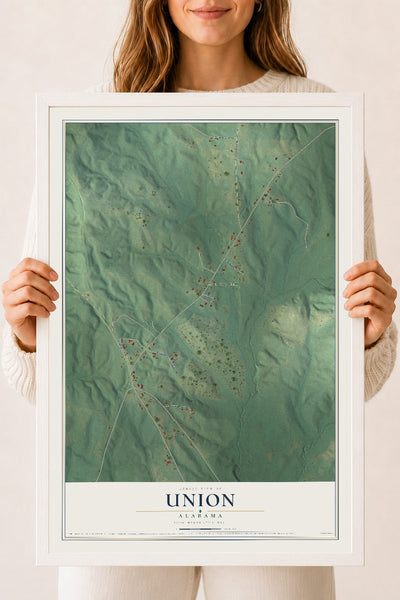 Map of Union, Alabama, 18 x 24 inch print in a white wood frame
