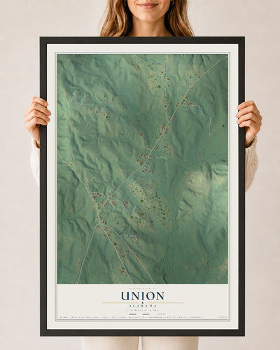 Map of Union, Alabama, 24 x 36 inch print in a black wood frame