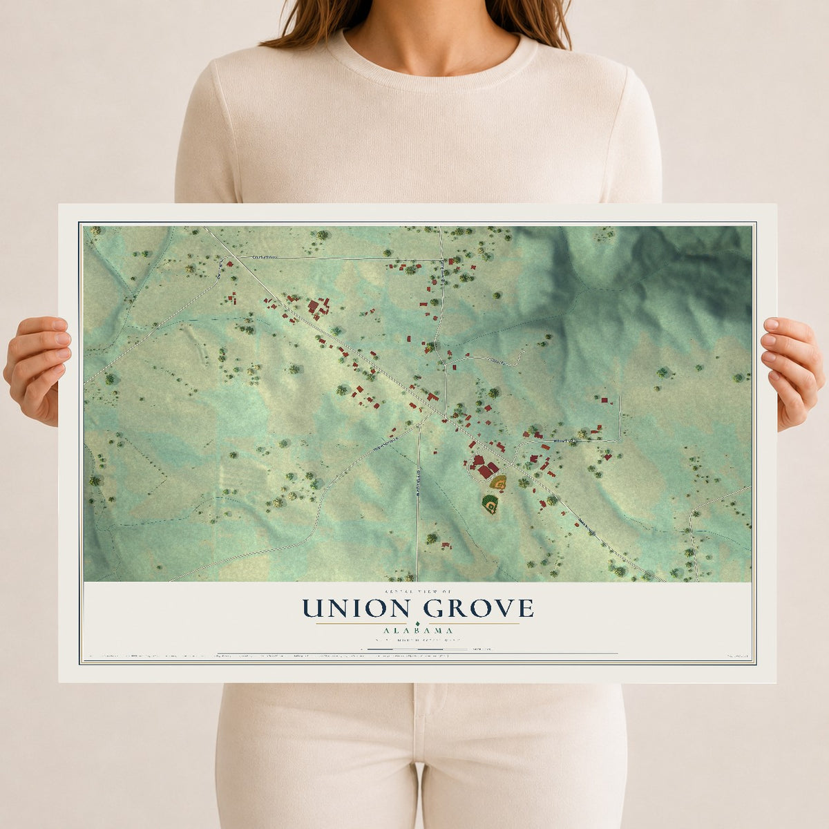 Map of Union Grove, Alabama, 12 x 18 inch unframed archival matte print