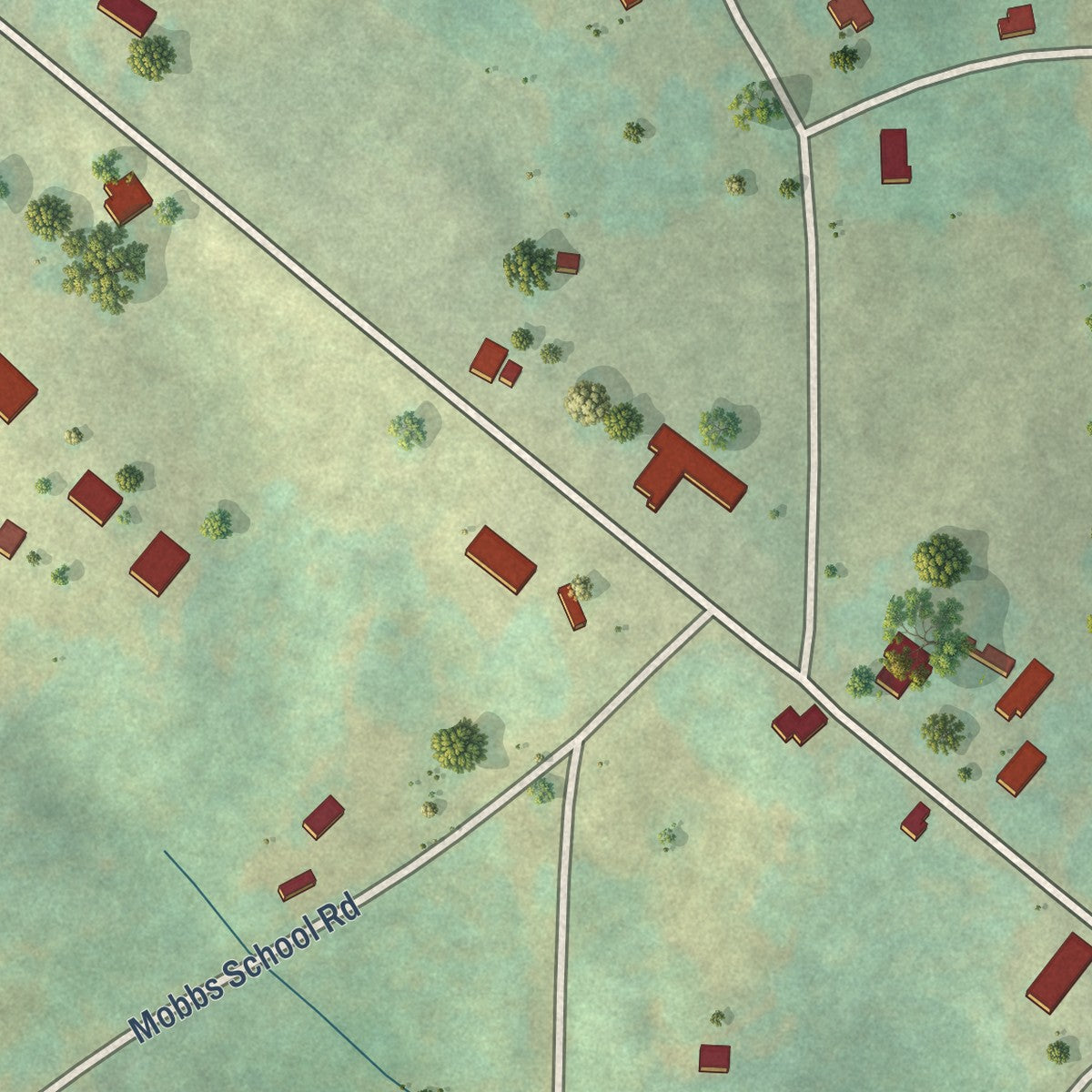 Close-up of the map of Union Grove, Alabama print showing street and building detail