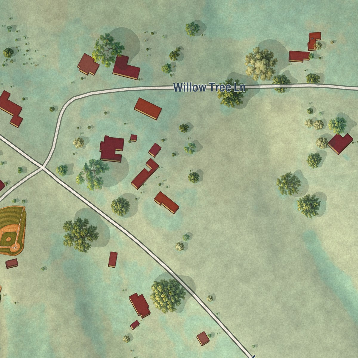 Second close-up of the map of Union Grove, Alabama print showing more streets and buildings