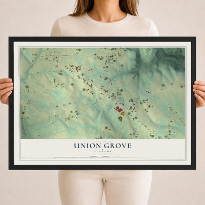 Map of Union Grove, Alabama, 18 x 24 inch print in a black wood frame