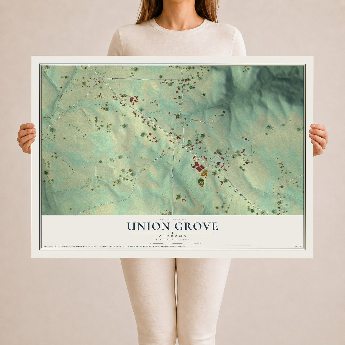 Map of Union Grove, Alabama, 24 x 36 inch unframed archival matte print