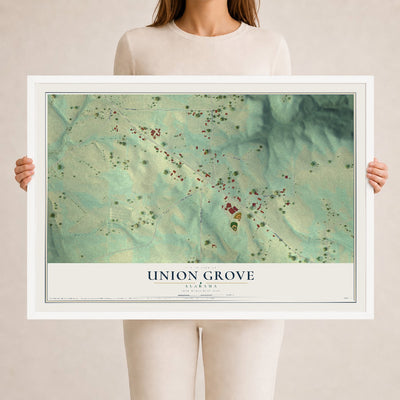 Map of Union Grove, Alabama, 24 x 36 inch print in a white wood frame